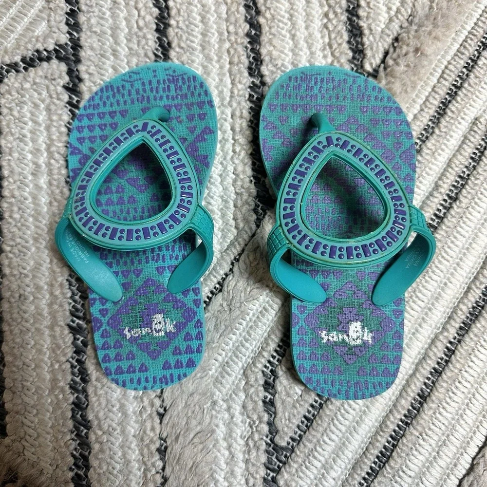 Sanuk Toddler Girl Flip Flop Sandals Sz 7-10 Blue Summer Shoes Vacation Slip On